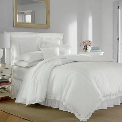 Laura Ashley Bedding + Bath 92  L X 88 W White Cotton Full/Queen Duvet Cover Set • $119.58