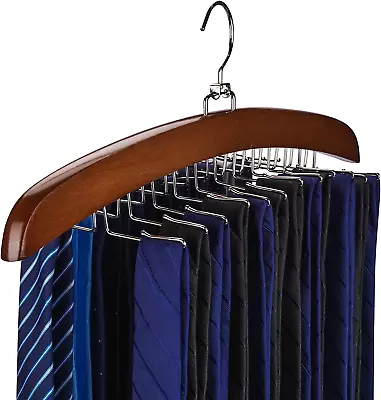 Tie Rack Tie Hanger 24 Hooks Wooden Tank Top Hanger Belt Organizer For Closet • $17.28