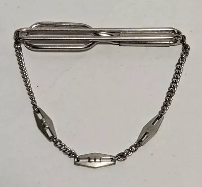 Vintage SWANK Silver Tone Link Chain Tie Bar Clasp Clip Cravat Chain Clip Clasp • $10