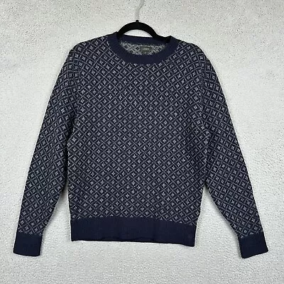 J Crew Sweater Womens Medium Blue 100% Lambs Wool Nordic Grid Pullover Casual • $14.77