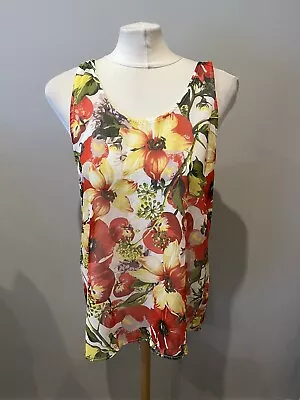 Ladies Internacionale Summer Sheer Dip Hem Chiffon Cherry Floral Design Top 16 • £7