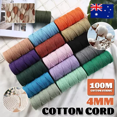 4mm 100M Natural Cotton Twisted Cord Craft Macrame Artisan Rope Weaving Wire AU • $10.89