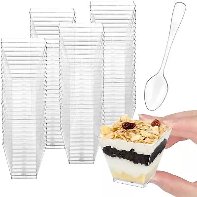 Mini Dessert Cups 100 CT 2oz Clear Plastic Parfait Appetizer Cups With Spoon... • $25.47