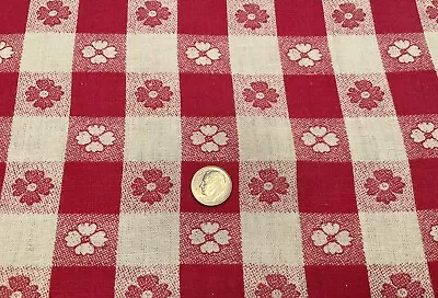 Vintage Feed Sack Fabric 36  X 42  Red Flowers Daisies Farmhouse Check~Used • $12.50