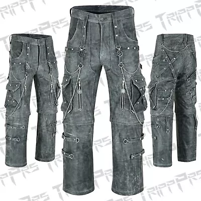 Gothic Unisex Pant Hippie Loose Real Leather Tripp Wide Formal Baggy Jeans • $179.99