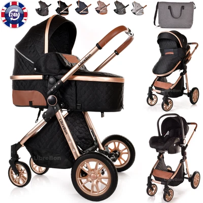 £198.99 • Buy 3 In 1 Pram Newborn Baby Buggy Set Travel System With Car Seat Folding Pushchair