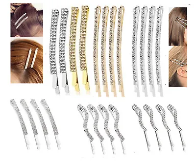 £5.95 • Buy 4PCS Crystal Diamante  Bobby Pins Hair Clips Slide Barrette Grip  For Prom Party
