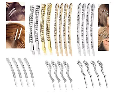 £5.95 • Buy 4PCS Crystal Diamante  Bobby Pins Hair Clips Slide Barrette Grip  For Prom Party