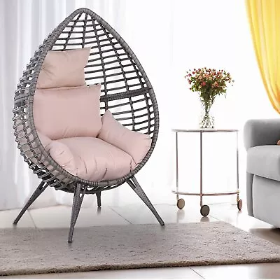  Outdoor Indoor Rattan Egg Chair Wicker Weave Teardrop Chair With Cushion • £320.99