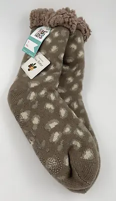 Muk Luks Womens Cabin Socks Shea Butter Non-Skid Bottom In Leopard Size L/XL New • $12