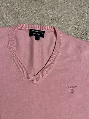 GANT  V Neck Mens Pink Cotton Premium Jumper Sweater Size Large L • £37.95