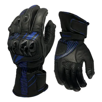 Gryphon Senna Black/Blue Leather Motorcycle Riding Gloves Men's Sizes SM - 2X • $33.99