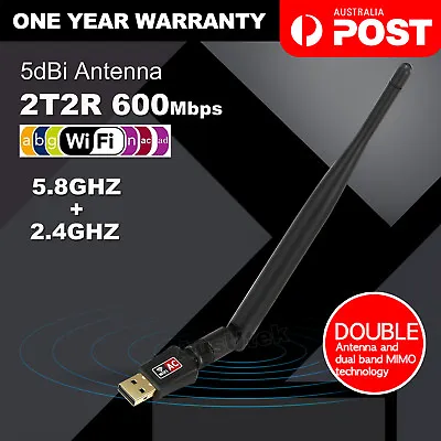 802.11ac AC600 USB WiFi Wireless Adapter Dongle WPS 5GHz Dual Band 5dBi Antenna • $13.95