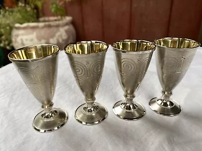 Set Of 4 Kremlin Silver Vodka Cups Stemware 916 Purity. Russia Sterling • $199.99