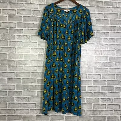 Patio Go Softly Peacock Print Vibrant Bright Artsy Muu Muu House Dress Pockets L • $18.22