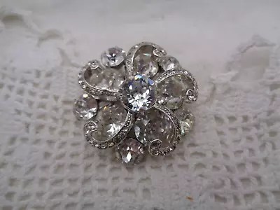 Vintage EISENBERG Signed E Clear RHINESTONE BROOCH • $35