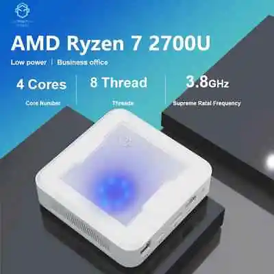 White AMD Mini PC Ryzen7 2700U Win10 NUC DDR4 2*8G M.2 NVMe 512G WIFI5 BT4.2 • $342