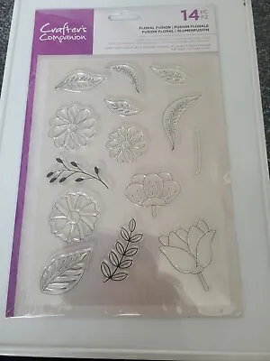 £3.99 • Buy Crafter's Companion Stamp Set - Floral Fusion - 14 Clear Acrylic Stamps