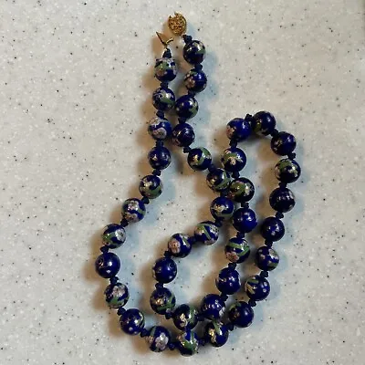 Vintage Blue Bead Cloisonné Hand Knotted Necklace • $30