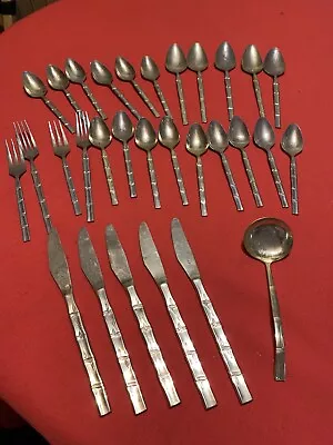 Lifetime Cutlery LC Stainless Gold Bamboo Design Flatware Lot Vintage 30 Pc READ • $50