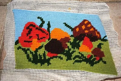 Vintage Finished Needlepoint Mushrooms WonderArt  5x7  • $19.95