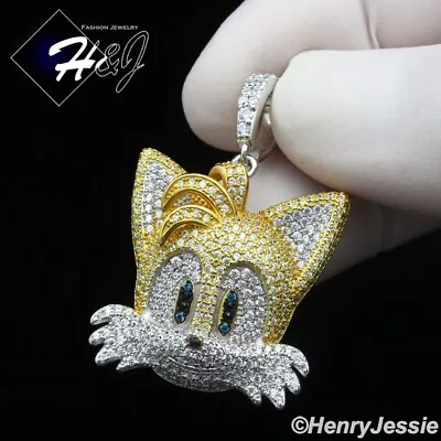 925 Sterling Silver Full Icy Bling Cz Sonic Miles Tails Prower Pendant*sp399 • $49.99