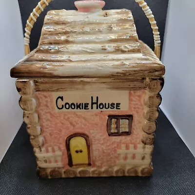 Yellow Door Log Cabin Cookie House Jar/Canister Pink & Brown Made In Japan • $34.99