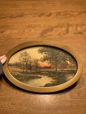 Vintage Antique Country Cabin Farmhouse Nature With Gold Oval Frame 14 X 9 • $49.95