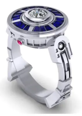 UFO ROBOT SILVER & BLUE RING BRX60 Mens Woman Ring Costume Metal Robots New • $11.19
