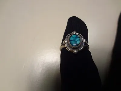 #410 Vintage Sterling Silver Turquoise Ring-size-6-nice And Old • $50