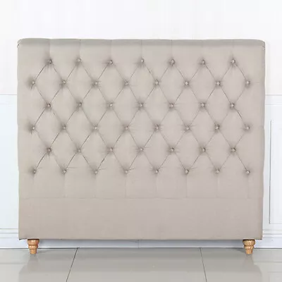 Sean Headboard King Size Embedded Metal Stud Vintage Look Wooden Leg Design • $450.98