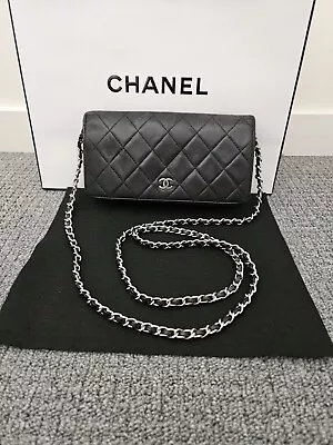 Chanel Black CC Leather Flap Wallet On Chain Crossbody Bag Customised  • $799