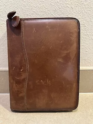 Vintage Brown Leather Day-Timer Zip-Around Agenda Planner Binder With Inserts • $32.99