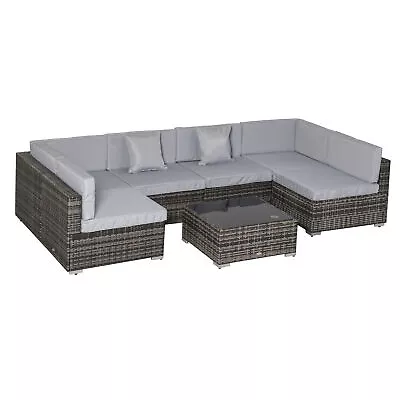 Outsunny 7PC Rattan Furniture Sectional Sofa Set Coffee Table Buckle Structure • £516.99