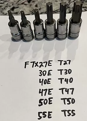 6 Snap-on 3/8  Dr Torx Socket Set T27 T30 T40 T47 T50 T55 Usa Ftx27e - Ftx55e • $31