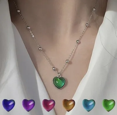 Stainless Steel Color Changing Heart-Shaped Mood Necklace Fashionable • $16