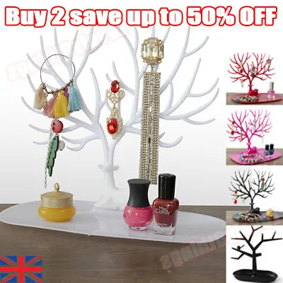 Jewelry Display Deer Tree Stand Rack Earring Necklace Ring Holder Tray Decor UK! • £4.97