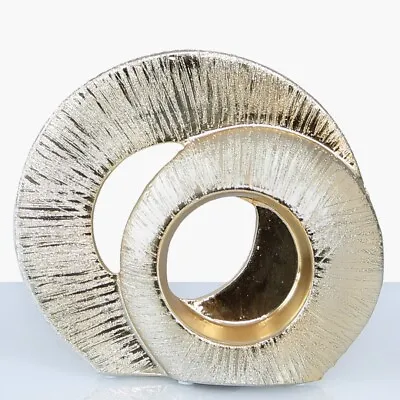 Gold Rounded Textured Abstract Swirl Sculpture Decoration Statement Piece Orname • £18.49