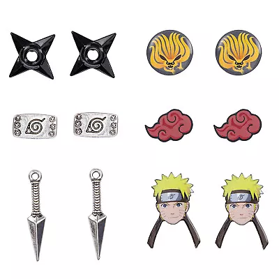 Naruto Shippuden Character And Icons 6 Pack Costume Jewelry Stud Earrings Set • $18.95