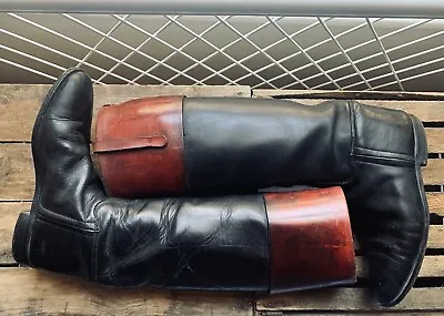 £250 • Buy Size 11 Vintage Hawkins Topped Riding Boots Black & Ox Blood Red Brown Leather
