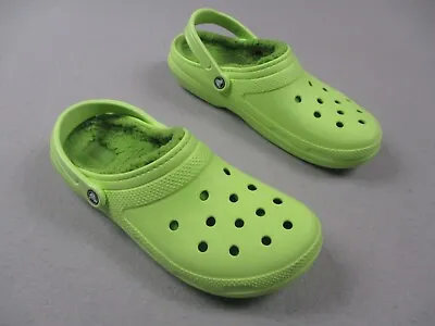 Crocs Clogs Mens 13 Lime Green Fleece Lined Flat Shoes Croc Band Slip On Rubber • $24.99