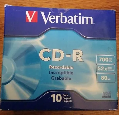 Verbatim CD-R 700MB/80min/52X - 10 Pack Slim Cases • $20