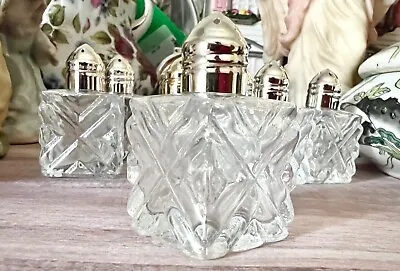 Vintage 1950's Leonard Japan Crystal Cut Glass Miniature Salt And Pepper Shakers • $14