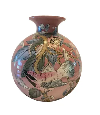 Toyo Bud Vase Chinese Porcelain Pink Birds Made In Macau 7” Vintage • $37.99