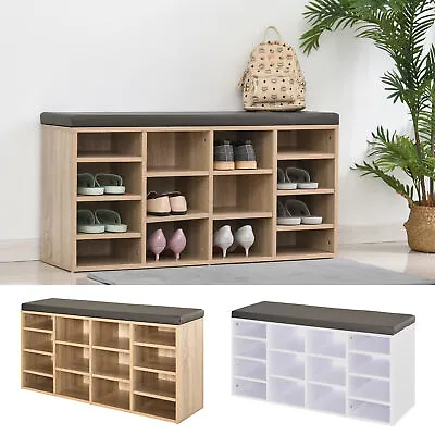 £79.99 • Buy Shoe Storage Rack Cabinet Bench W/ 14 Compartments Cushion Moving Shelves Home