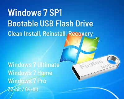 Fastoe Windows 7 SP1 Bootable USB Drive Windows 7 Ultimate/Home/Pro 32/64 Bit • $37.39