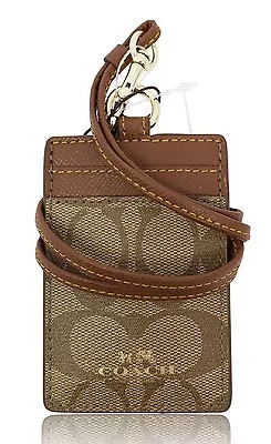 NWT COACH Signature Lanyard ID Case Khaki/Saddle MSRP: $65.00 • $77.01