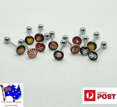 Skull Picture Tongue Bar 16mm Surgical Steel Logo Tongue Ring Barbell • £3.87