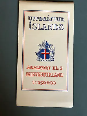 Vintage Geodaetisk Institut Map Of Midvesturland Area Iceland 1962 • £21.85