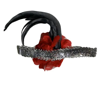 $18.38 • Buy Red Black Feather Sequins Showgirl Headpiece Headdress Las Vegas Dancer
